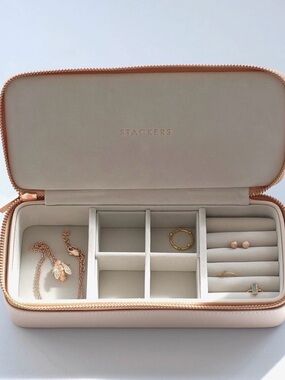 Stackers Cream Travel Jewelry Box with Rose Gold Trim